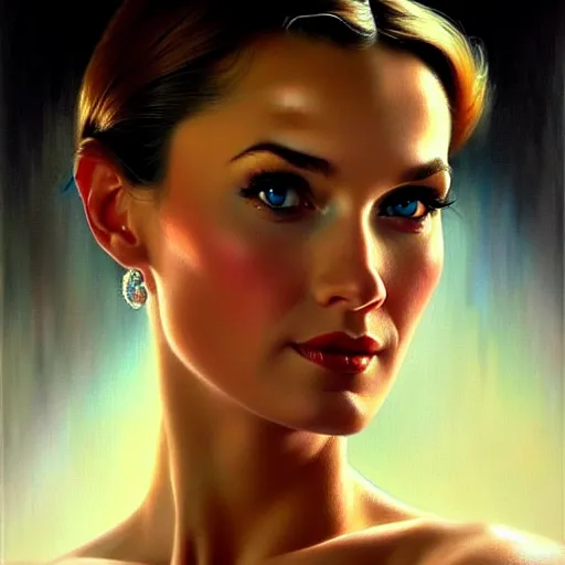 Image similar to close up face of a extremely beautiful bond female vam pire portrait, masterpiece, oil on canvas, artgerm, norman rockwell, craig mulins, trending on pxiv,