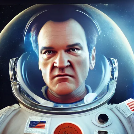 Image similar to hyperrealistic film still of quentin tarantino in space, stunning 3 d render, inspired by istvan sandorfi & greg rutkowski & unreal engine, perfect symmetry, dim volumetric cinematic lighting, 8 k octane comprehensive render, extremely hyper - detailed, incredibly lifelike attributes, intricate, real flesh texture, masterpiece, artstation, stunning,