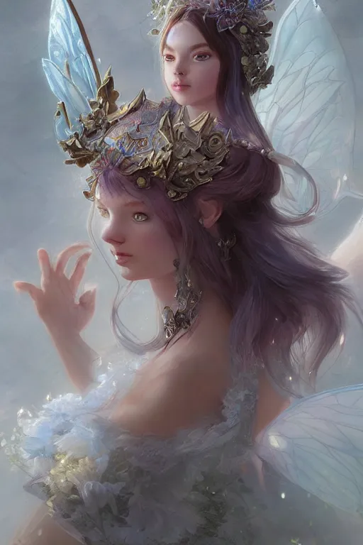 Image similar to fairy princess, highly detailed, d & d, fantasy, highly detailed, digital painting, trending on artstation, concept art, sharp focus, illustration, art by artgerm and greg rutkowski and fuji choko and viktoria gavrilenko and hoang lap