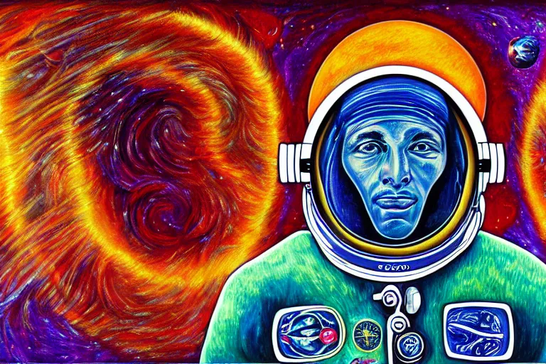 Image similar to a portrait of an astronaut in the style of alex grey,