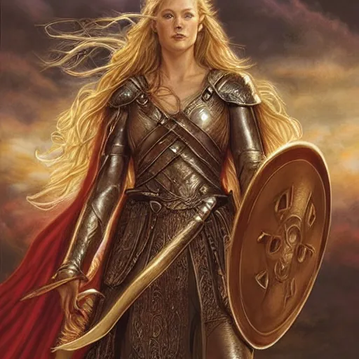 Eowyn, Shield Maiden Rohan, armor, - AI Photo Generator - starryai