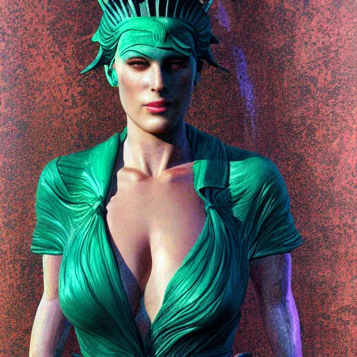 Prompt: rumer willis is the statue of liberty, au naturel, hyper detailed, digital art, trending in artstation, cinematic lighting, studio quality, smooth render, unreal engine 5 rendered, octane rendered, art style by klimt and nixeu and ian sprigger and wlop and krenz cushart.
