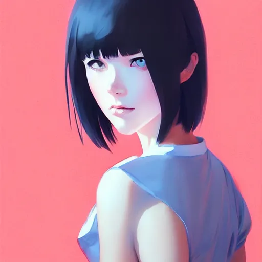 Image similar to elegant girl in urban outfit, cute fine face, digital painting, realistic shaded, realistic shaded lighting, fan art, pixiv, by Ilya Kuvshinov, katsuhiro otomo ghost-in-the-shell, magali villeneuve, artgerm, Jeremy Lipkin and Michael Garmash and Rob Rey