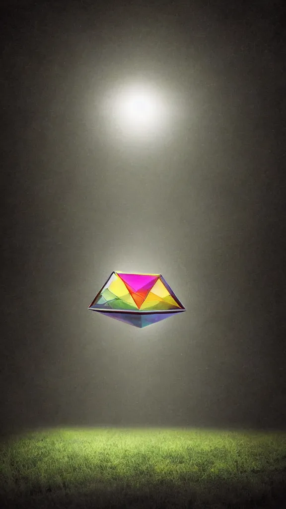 Image similar to a surreal photo of a esoteric prism floating above the ground