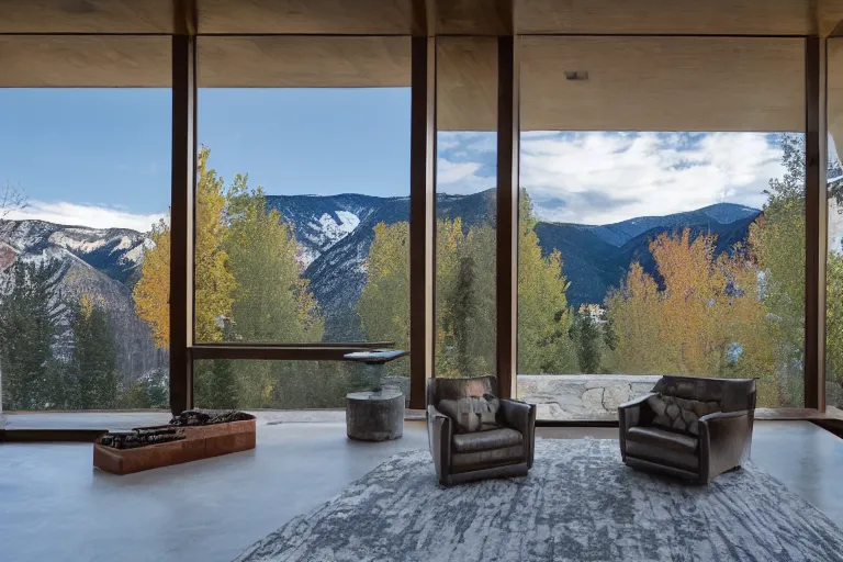 Image similar to a beautiful modern stone mansion in Aspen by Emmanuel Lubezki