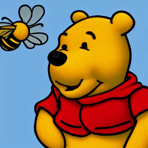 Image similar to Winnie The Poo is being killed by many bee stings in the style of E. H. Shepard