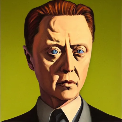 Image similar to christopher walken, portrait, dystopian, pj crook, edward hopper, oil on canvas