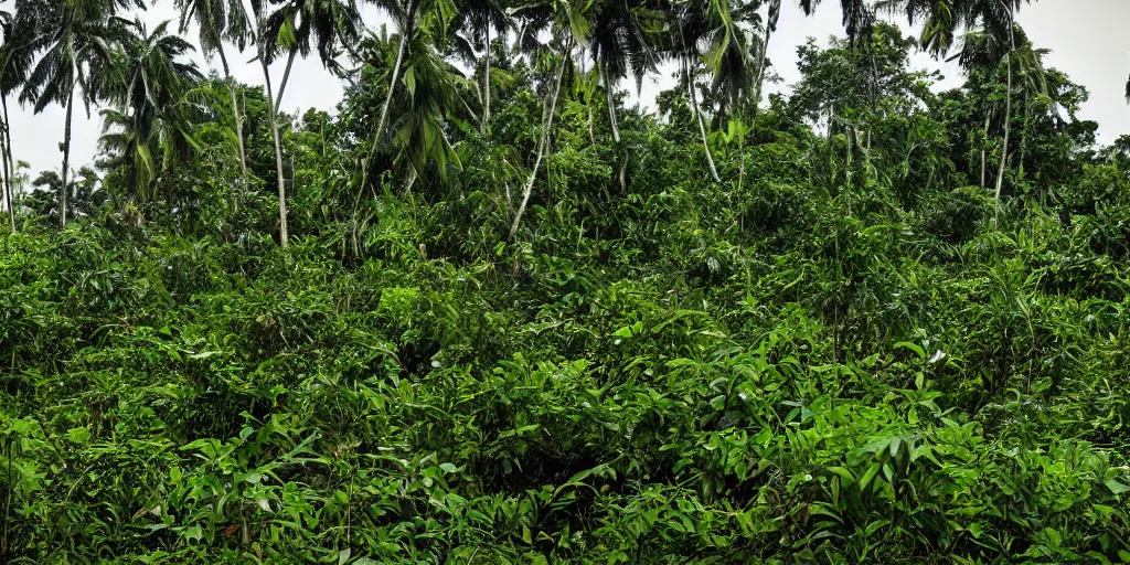 Image similar to abandoned sri lankan city, overgrown greenery, photograph