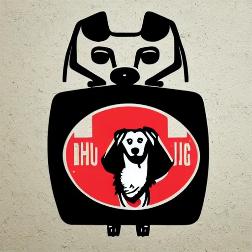 Prompt: wild humanoid dog playing music on his headphones, dancing by shepard fairey, sticker - svg