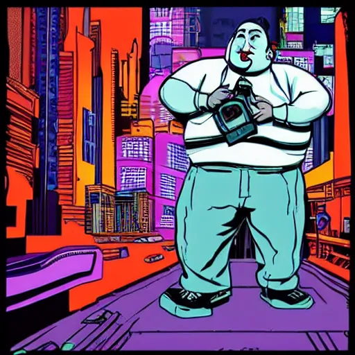 Prompt: fat chuck tries cyberpunk