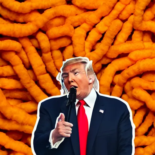 Image similar to donald trump as an actual cheeto, high - res, close - up, varying angles,