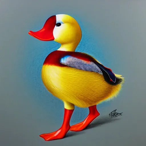 Image similar to Colored pencil art on paper, Circus Duck , highly detailed, artstation, MasterPiece, Award-Winning, Caran d'Ache Luminance