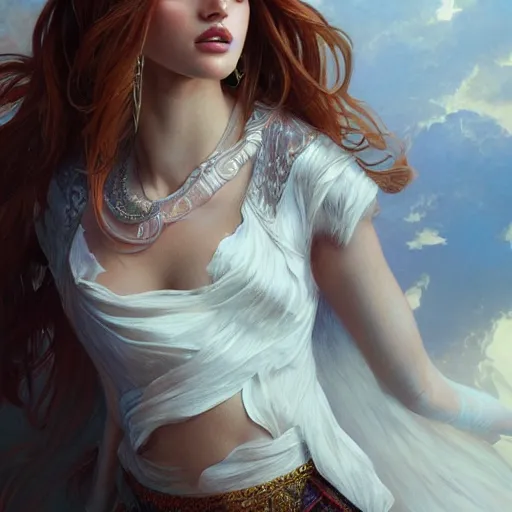 Image similar to ultra realistic illustration, bella thorne as 7 or 9, intricate, elegant, highly detailed, digital painting, artstation, concept art, smooth, sharp focus, illustration, art by artgerm and greg rutkowski and alphonse mucha