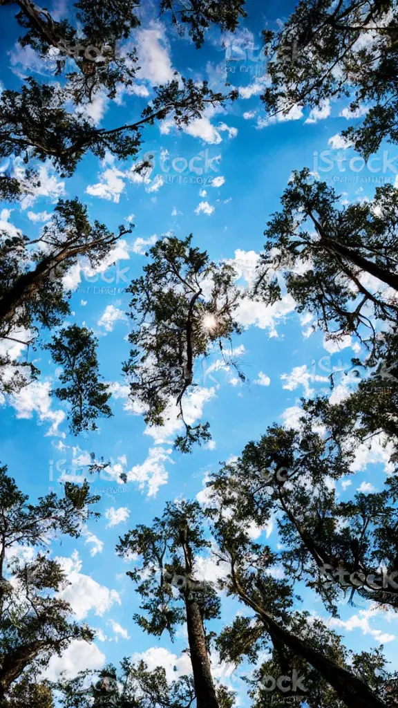 Image similar to beautiful sky with tons of aligned trees, epic stock photo