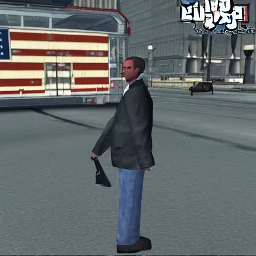 Prompt: screenshot from grand theft auto 3 of donald trump