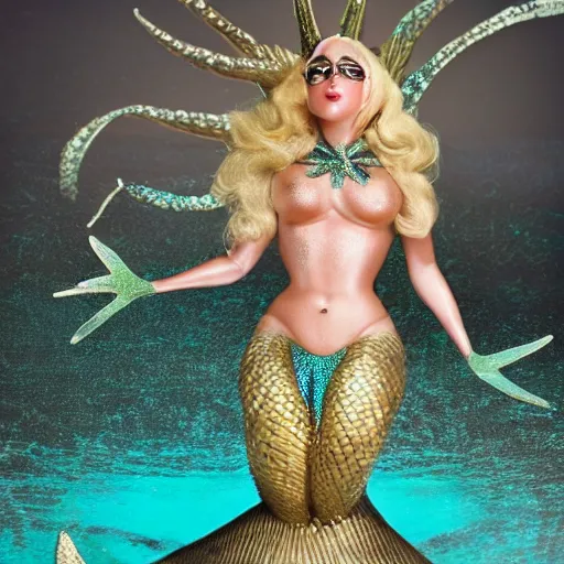 Image similar to photo of lady gaga as a mermaid superstar, very detailed, full body shot, 50mm dslr, f/5.6