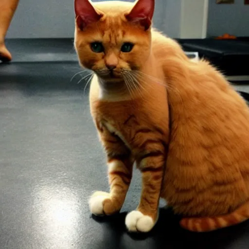 Image similar to bodybuilding cat with skinny legs