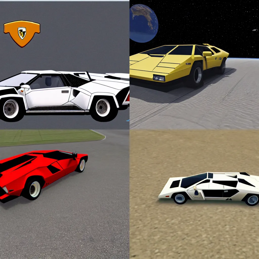 Prompt: Lamborghini Countach in Kerbal Space Program