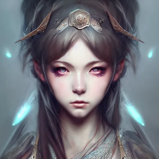 Prompt: beautiful extremely detailed intricate concept art depicting an archer by wlop. semi - realism. anime face. shining jewelry. grey atmosphere. particles in the background. bcy. net