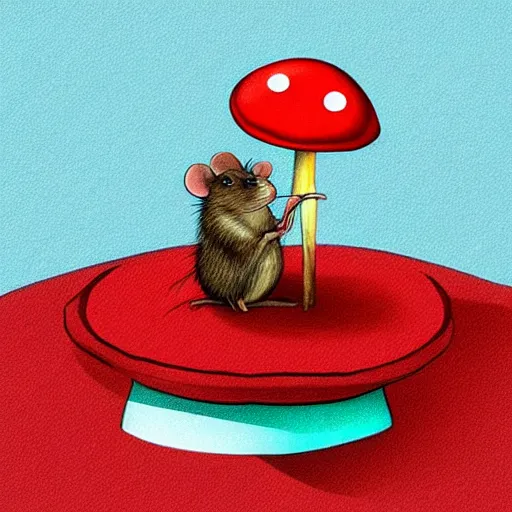 Prompt: “ digital art illustration of a mouse sitting on top of a red mushroom. whimsical. trending on art station ”