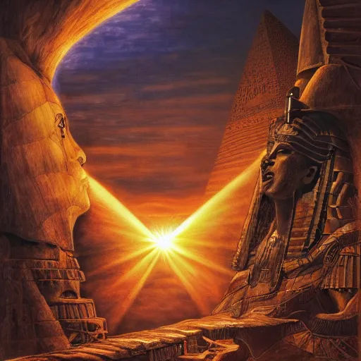 Prompt: epic disasterpiece Egyptian Sun God surrendering to darkness by Ken Kelly, photorealistic, cinematic, fantastic reality, detailed, intricate dramatic lighting, establishing shot, 8k resolution – W 1024