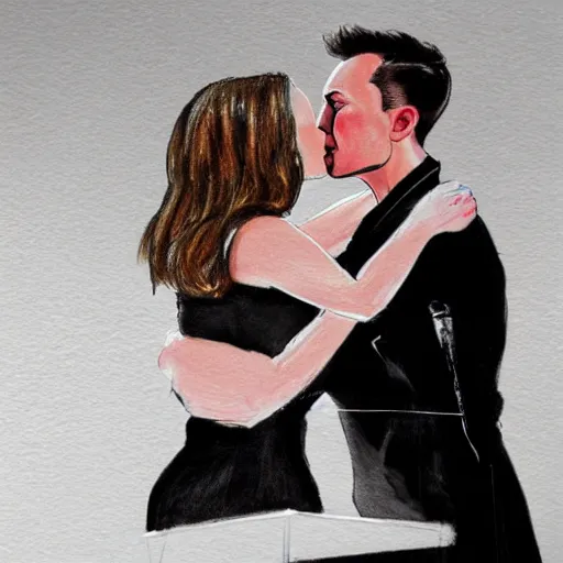 Prompt: a sketch of Elon Musk kissing Natalie Portman