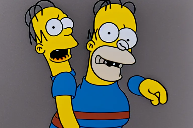 Image similar to Mechanical Homer Simpson, nightmare render, hyper realistic, jumpscare, polaroid photo