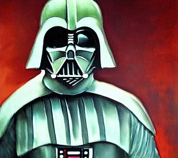 Image similar to beautiful oil painting of Darth Vader by Vincent van Gogh; realistic-lighting