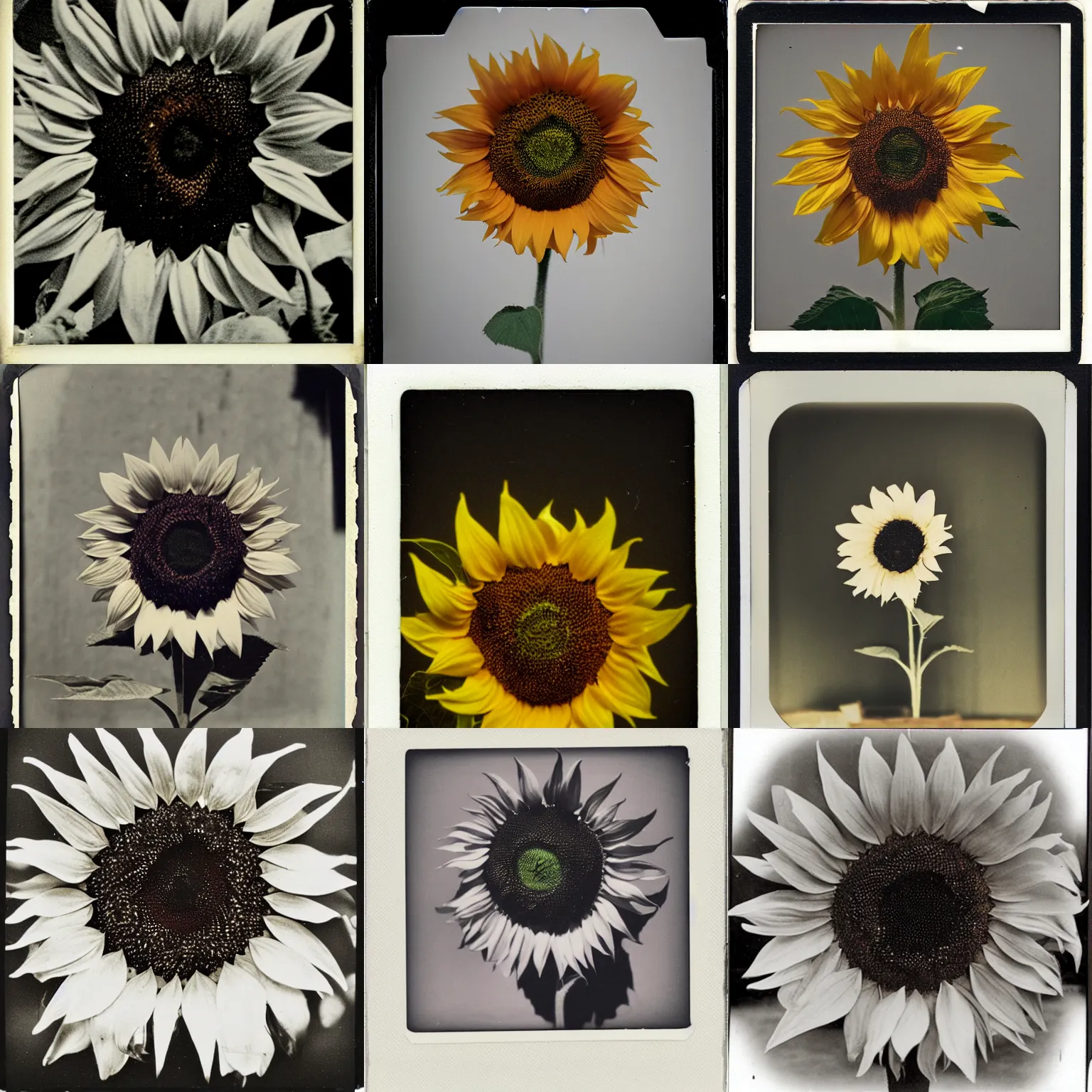 Prompt: a sunflower made of bones, polaroid photograph