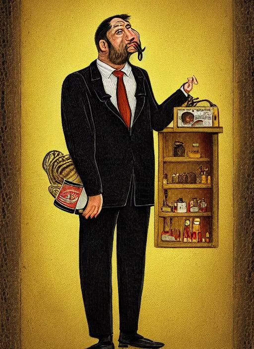 Prompt: portrait of a snake oil salesman by Paolo Eleuteri Serpieri, it idn't greasy