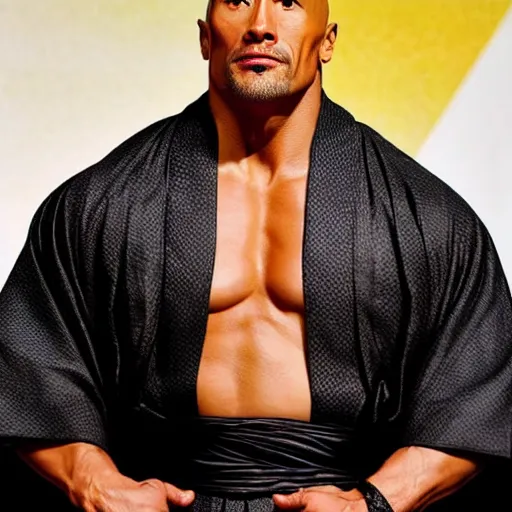 Image similar to Dwayne Johnson as Edo samurai , wearing kimono