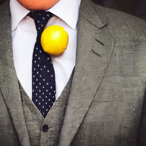 Image similar to a lemon wearing a suit