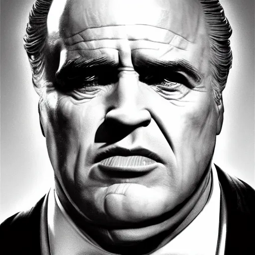 Prompt: cinematic film scene marlon brando the godfather as Thanos in Avengers Endgame, photo realistic, ultra detailed, trending on artstation, concept art, unreal engine render, 16k