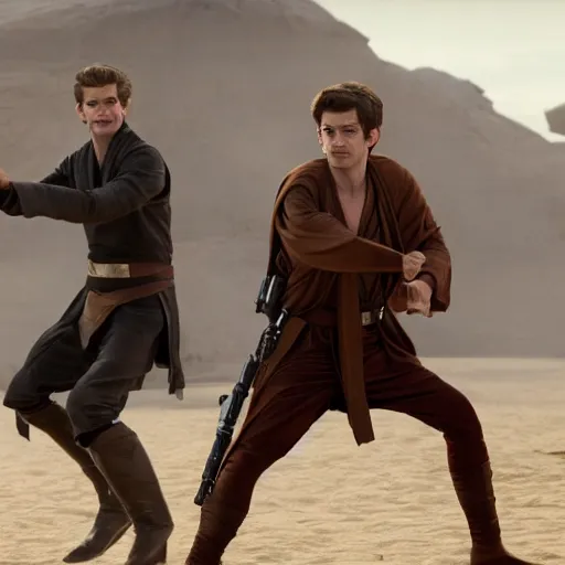 Image similar to a film still of andrew garfield as a jedi in star wars realistic, detailed