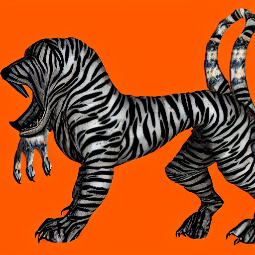 Image similar to monster dog tiger fusion cosmic horror made of angles drooping skin