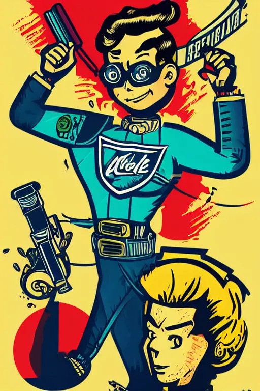 Image similar to fallout 7 6 retro futurist illustration art by butcher billy, sticker, colorful, illustration, highly detailed, simple, smooth and clean vector curves, no jagged lines, vector art, smooth andy warhol style