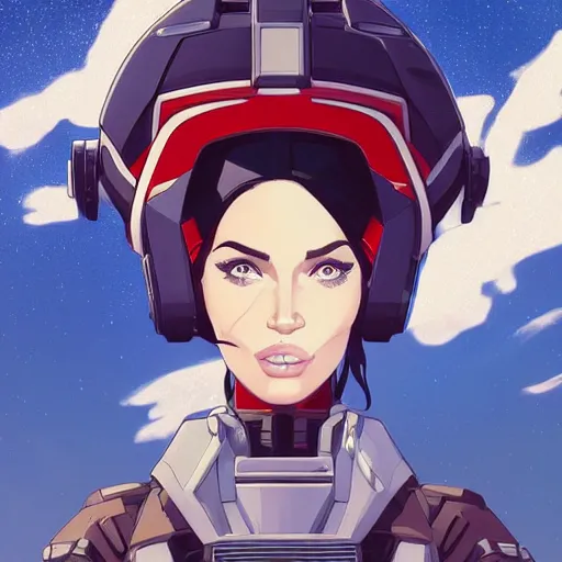 Image similar to a portrait of a stunning beautiful elite megan fox gundam pilot, with an intricate, detailed, urban inspired hiphop afro futuristic helmet, vector behance hd jesper ejsing, rhads, makoto shinkai, lois van baarle, ilya kuvshinov, rossdraws, hd, 3 2 k, ilya kuvshinov, gustav klimt