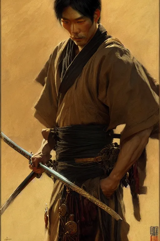 Image similar to attractive male, ghost of tsushima, painting by gaston bussiere, craig mullins, j. c. leyendecker, tom of finland