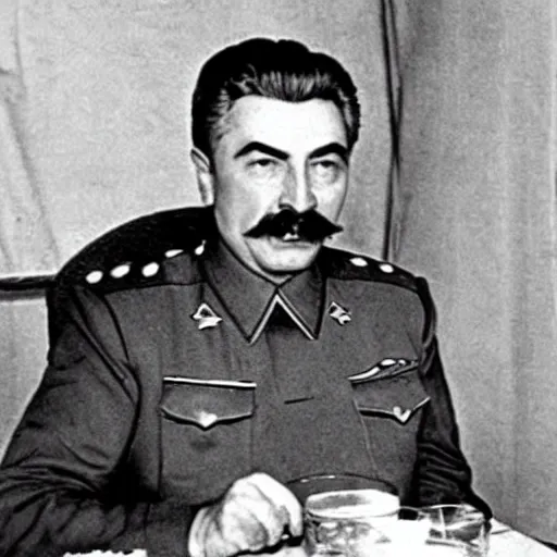 Prompt: Joseph Stalin eating a hamburger