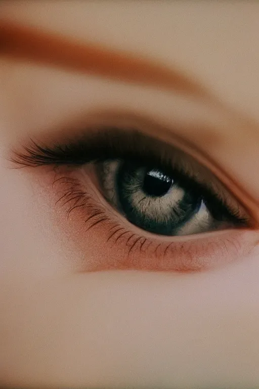 Image similar to kodak portra 1 6 0 photograph of a person looking out their window, eyes, beautiful eyes, stunning eyes, close up, telephoto, faded effect, grain,