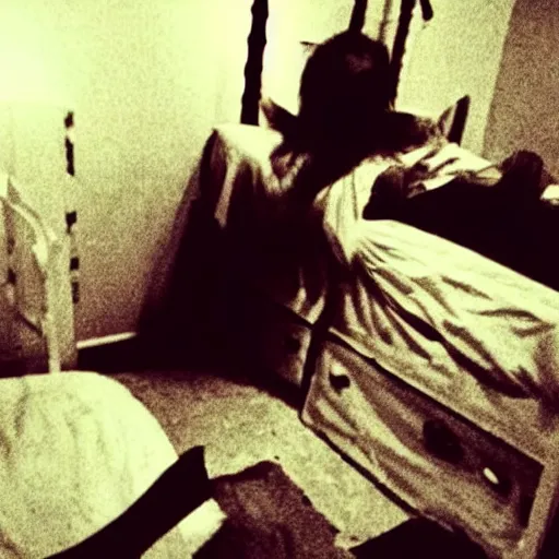 Prompt: first person photo of a sleep paralysis, horror, dark, fear, ghost, monster