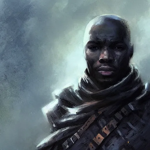 Prompt: a black male rogue, detailed face, symmetric face, hyperrealism, epic fantasy digital art, fantasy style art, by Greg Rutkowski, fantasy magic the gathering card art style