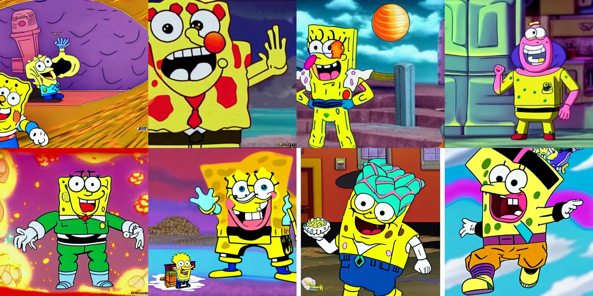 Prompt: SpongeBob SquarePants as the ultimate DragonBall Z villain, movie still