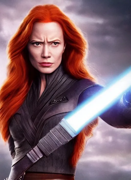 Image similar to dwayne johnson portraying a beautiful mara jade from star wars legends, in a black suit, without lightsaber, movie, hyper realistic, hollywood promotional image, imax, 8 k