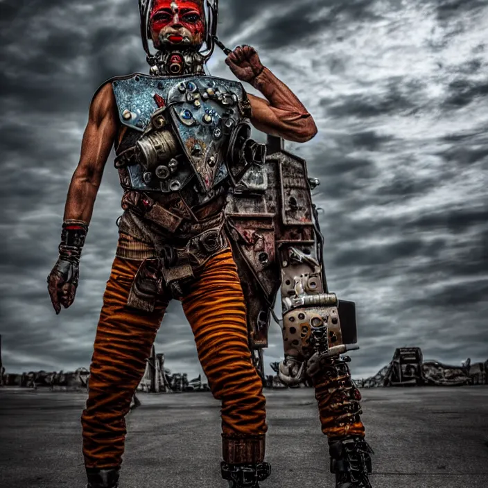 Image similar to full length photo of a real - life beautiful atompunk warrior, 8 k, hdr, smooth, sharp focus, high resolution, award - winning photo