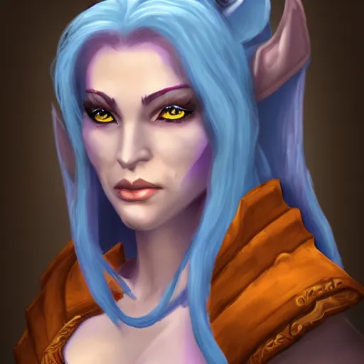 Image similar to world of warcraft, female Draenei warrior, trending on artstation, character concept, portrait