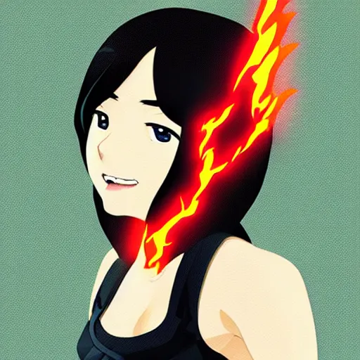 Image similar to Yui Takamura like a fire superhero by Ilya kuvshinov and Krenz cushart, pixel art, character portrait