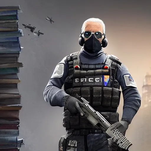 Image similar to joe biden as a rainbow six siege operator, 4 k, highly detailed