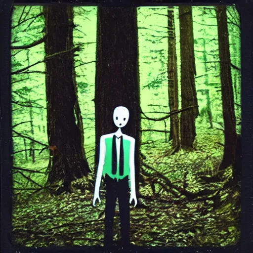 Image similar to Polaroid of slenderman in the woods