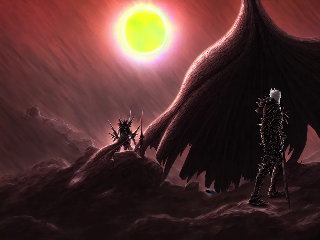 Prompt: berserk scene the eclipse, intricate, highly detailed, digital painting, artstation, concept art, smooth and sharp focus